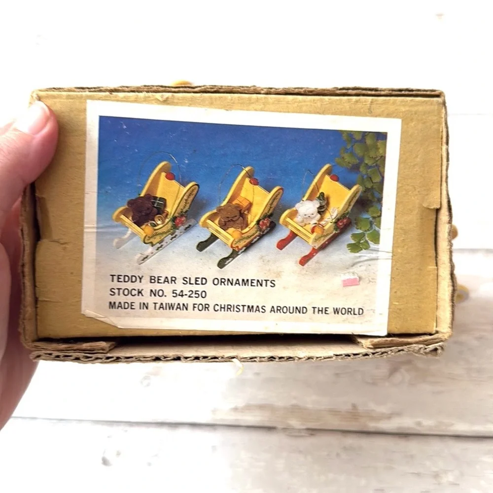 Teddy Bear Sled Ornaments 3 Pack Christmas Holiday Decor Tree Decorations Set